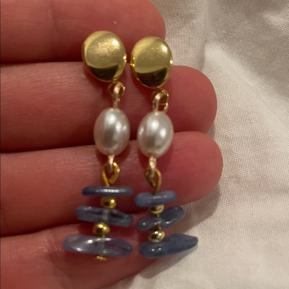 Elegant Gold and Kyanite Blue Dangle Earrings